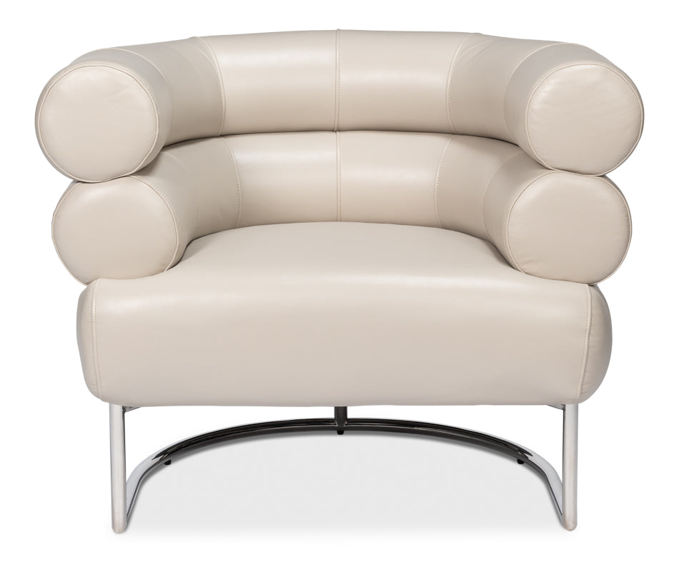 Rondo Occasional Leather Chair,White by Sarreid Ltd - view 2