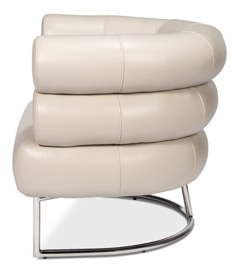 Rondo Occasional Leather Chair,White by Sarreid Ltd - view 3
