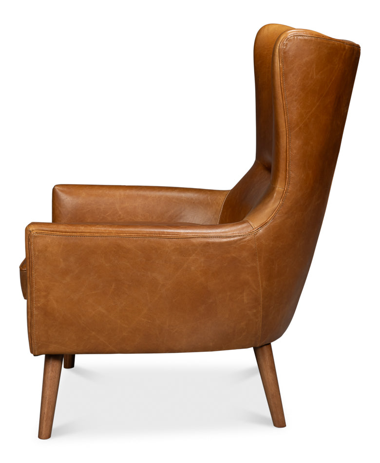 Patron Highback Leather Chair, Brown by Sarreid Ltd - view 3