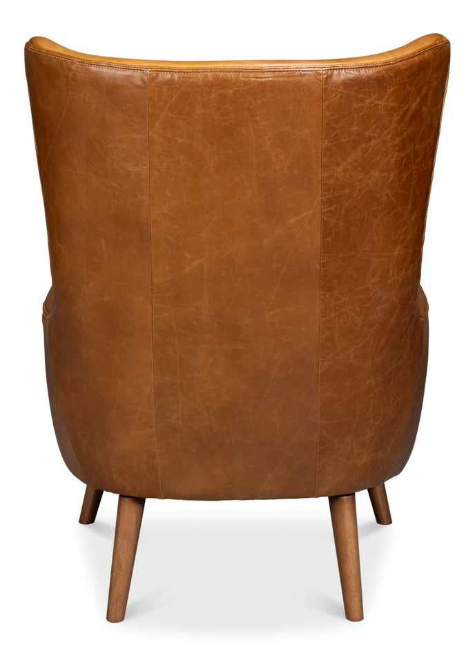 Patron Highback Leather Chair, Brown by Sarreid Ltd - view 4