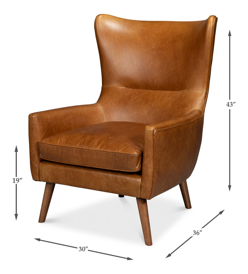 Patron Highback Leather Chair, Brown by Sarreid Ltd - view 7