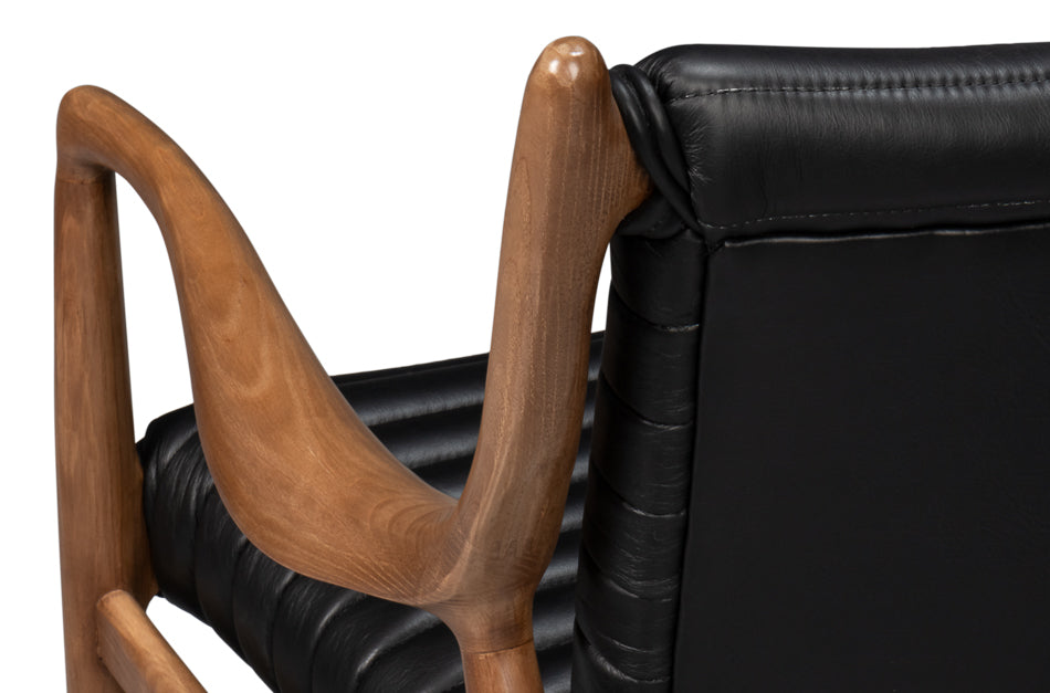 Singletary Leather Chair, Onyx Black by Sarreid Ltd - view 8
