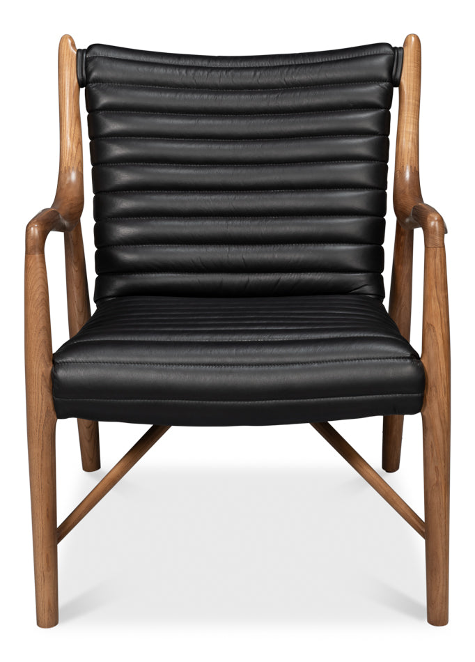 Singletary Leather Chair, Onyx Black by Sarreid Ltd - view 2