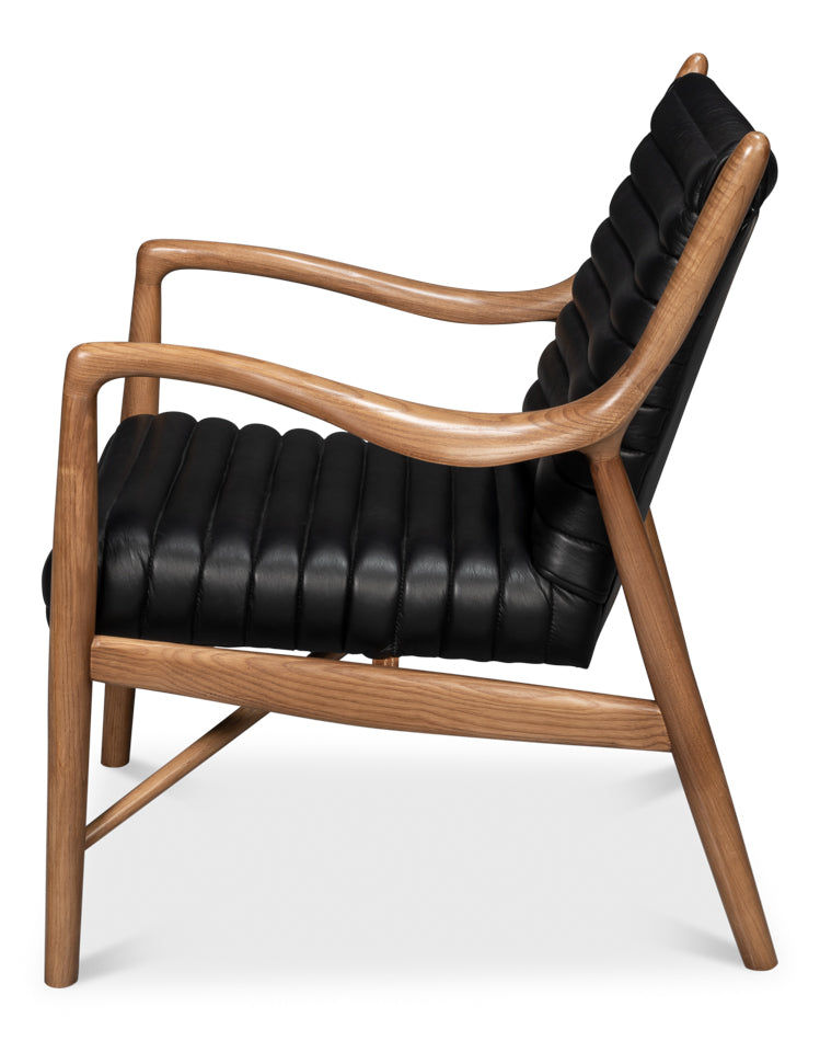 Singletary Leather Chair, Onyx Black by Sarreid Ltd - view 3