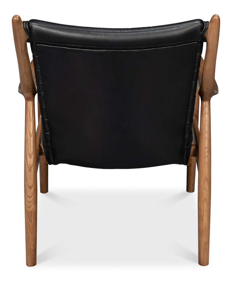 Singletary Leather Chair, Onyx Black by Sarreid Ltd - view 4