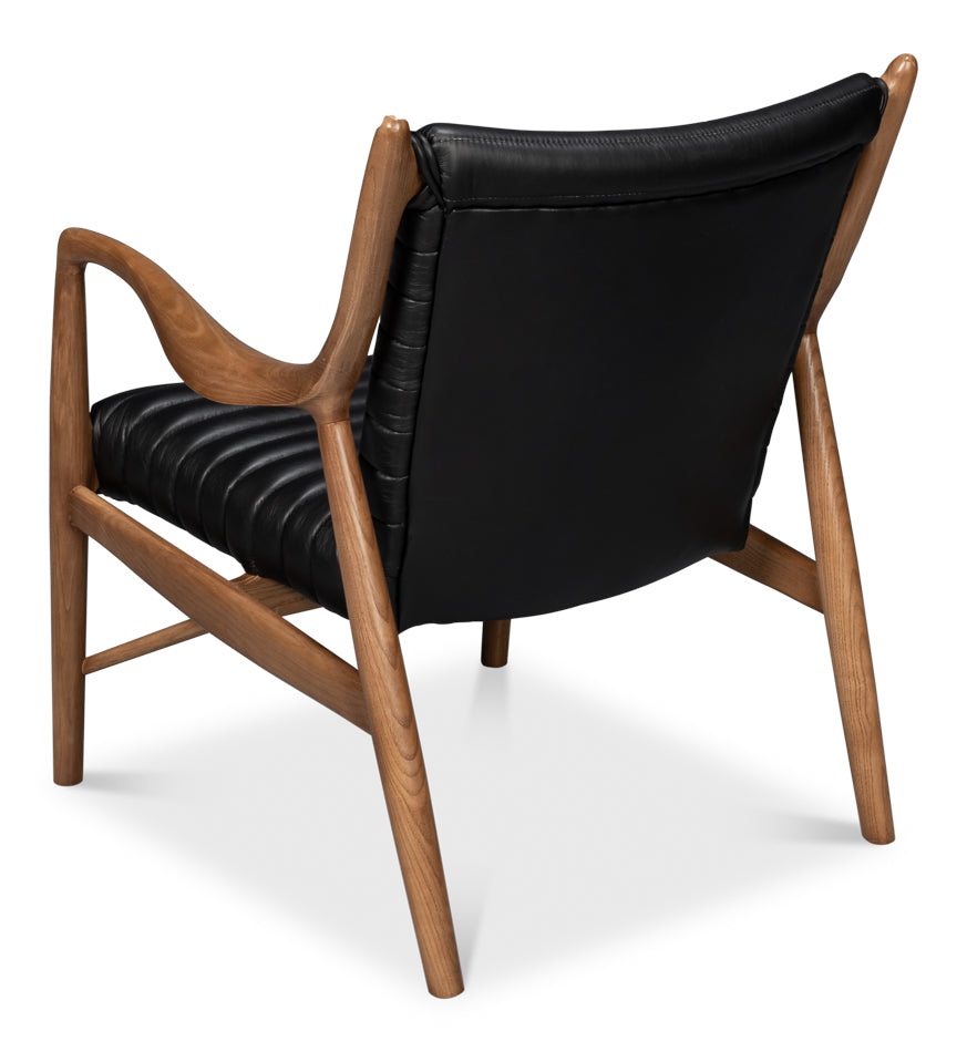 Singletary Leather Chair, Onyx Black by Sarreid Ltd - view 5