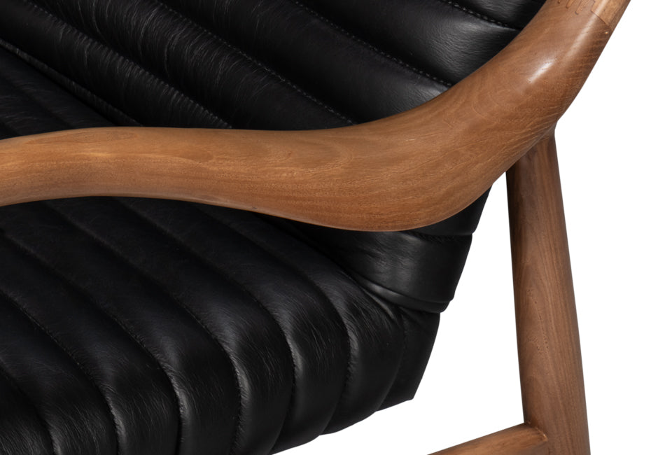 Singletary Leather Chair, Onyx Black by Sarreid Ltd - view 6