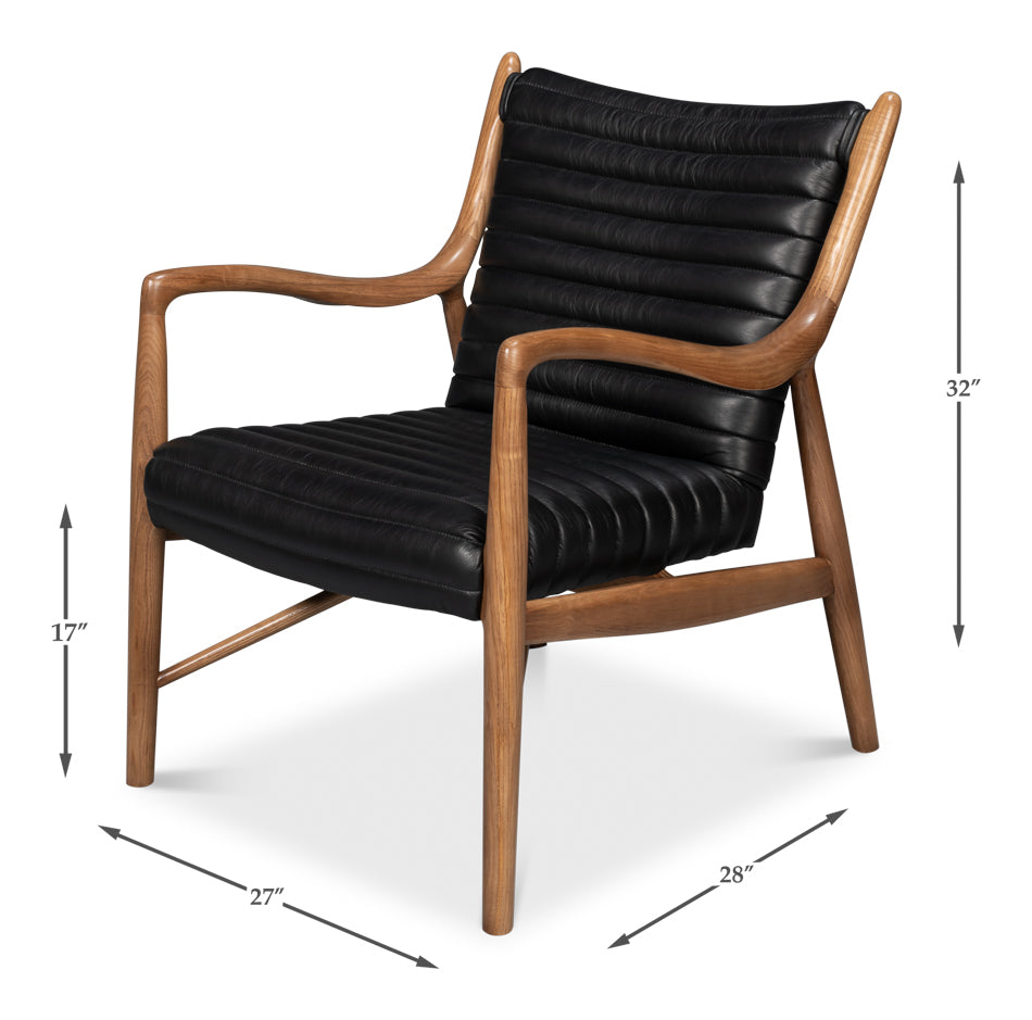 Singletary Leather Chair, Onyx Black by Sarreid Ltd - view 7