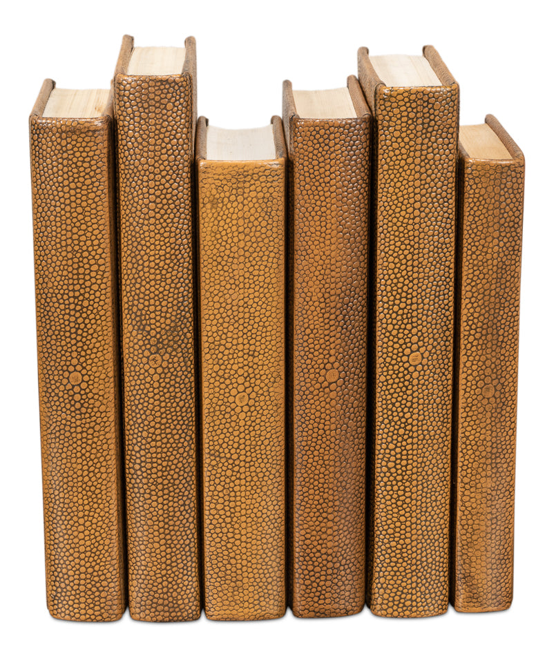 Shagreen Books, Set Of 12, Tawny Brown by Sarreid Ltd - view 4