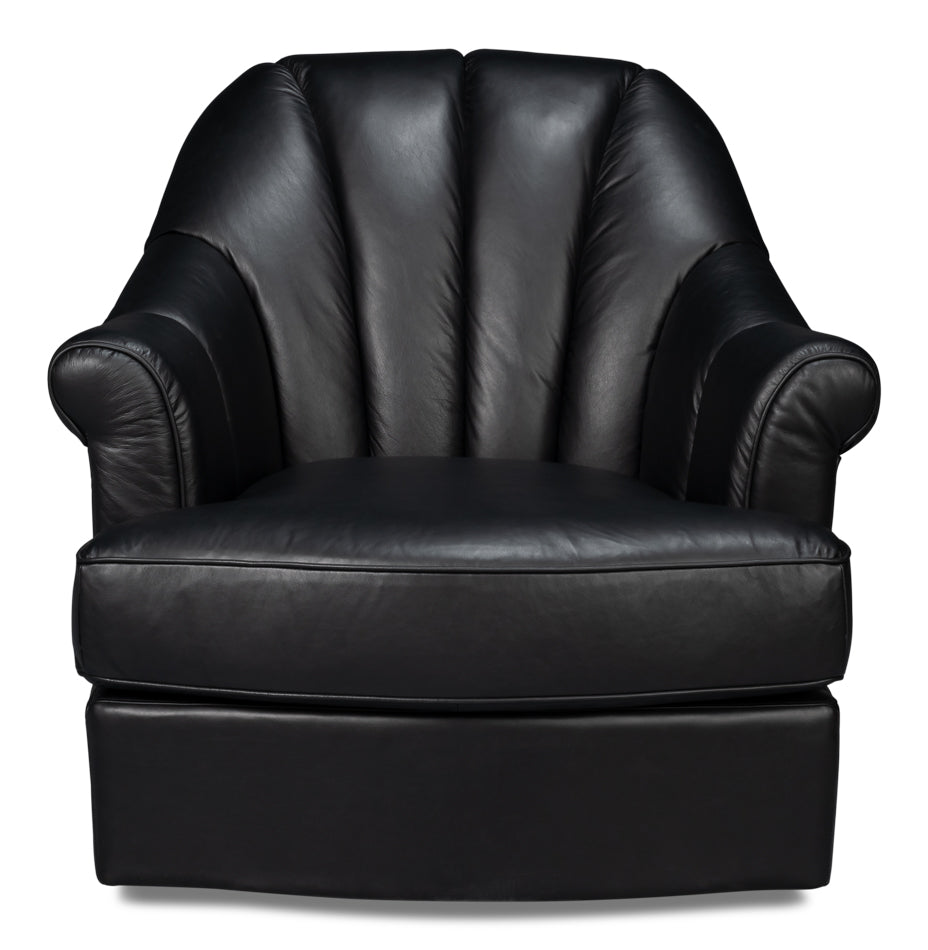 Scoth Swivel Chair In Distilled Lthr,Blk by Sarreid Ltd - view 2
