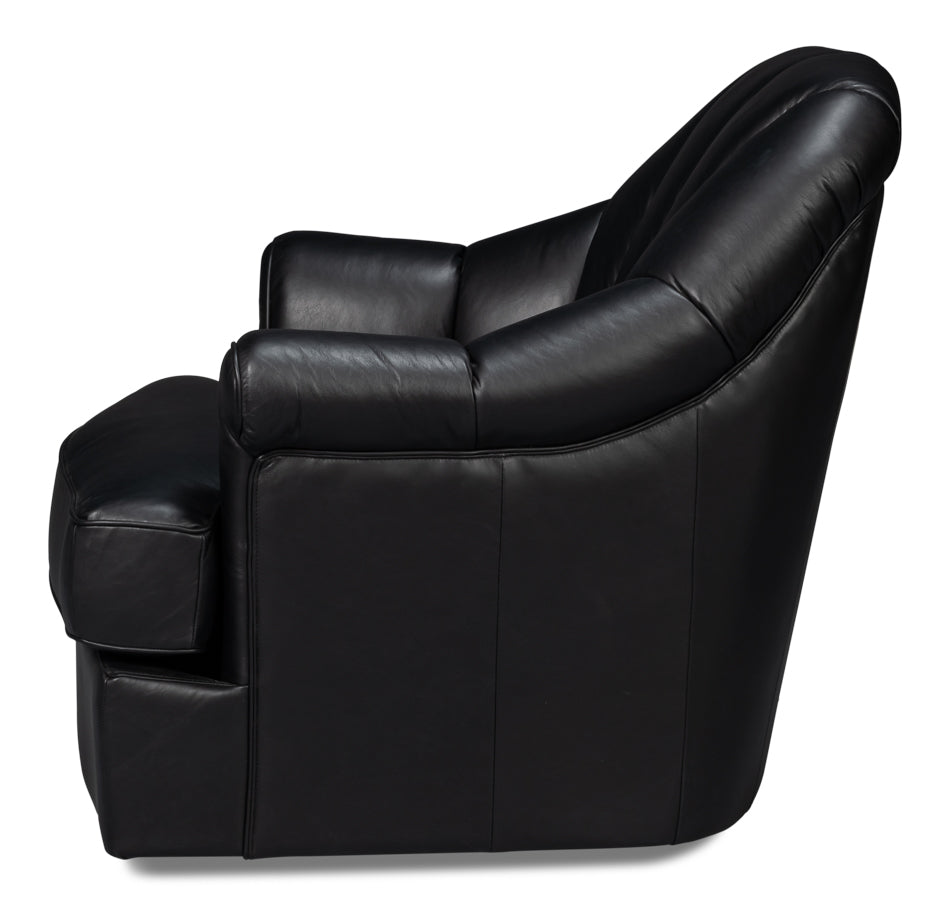 Scoth Swivel Chair In Distilled Lthr,Blk by Sarreid Ltd - view 3