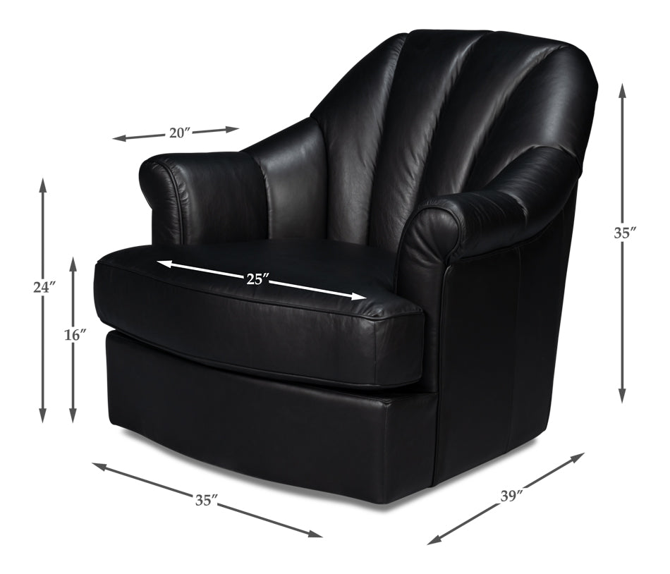 Scoth Swivel Chair In Distilled Lthr,Blk by Sarreid Ltd - view 7