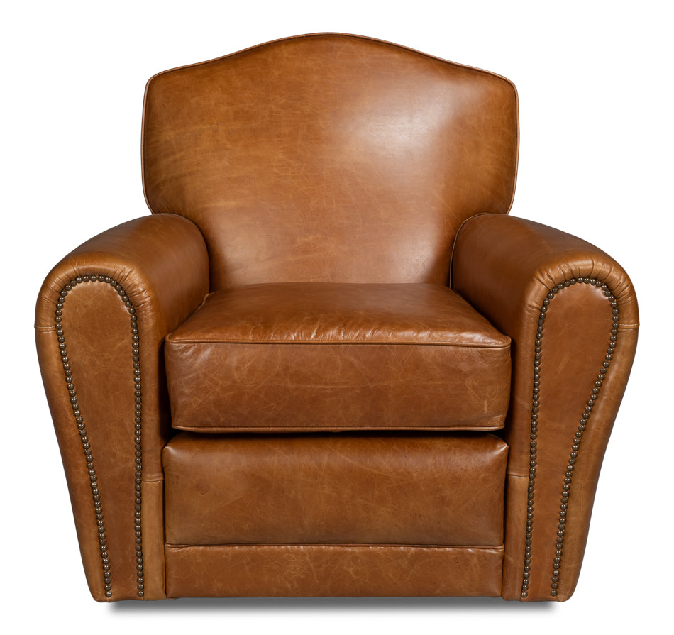 Elite French Club Swivel Chair,Cuba Brn by Sarreid Ltd - view 2