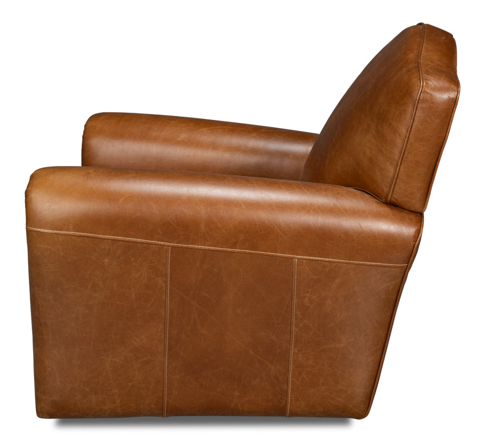 Elite French Club Swivel Chair,Cuba Brn by Sarreid Ltd - view 3