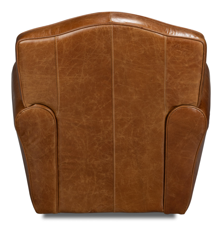 Elite French Club Swivel Chair,Cuba Brn by Sarreid Ltd - view 4