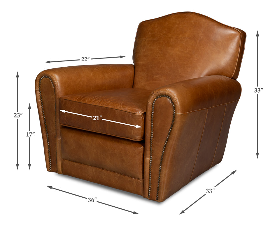 Elite French Club Swivel Chair,Cuba Brn by Sarreid Ltd - view 7
