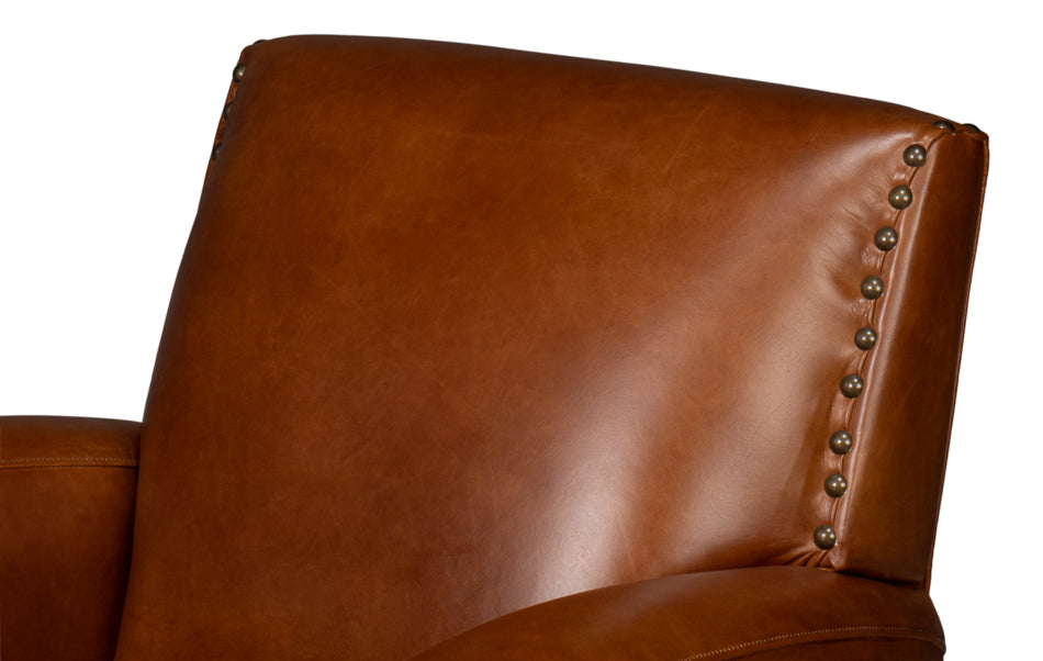 Taft Leather Swivel Chair, Havana Brown by Sarreid Ltd - view 9