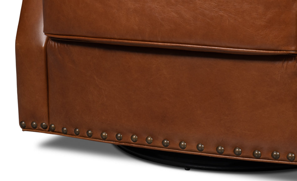 Taft Leather Swivel Chair, Havana Brown by Sarreid Ltd - view 12