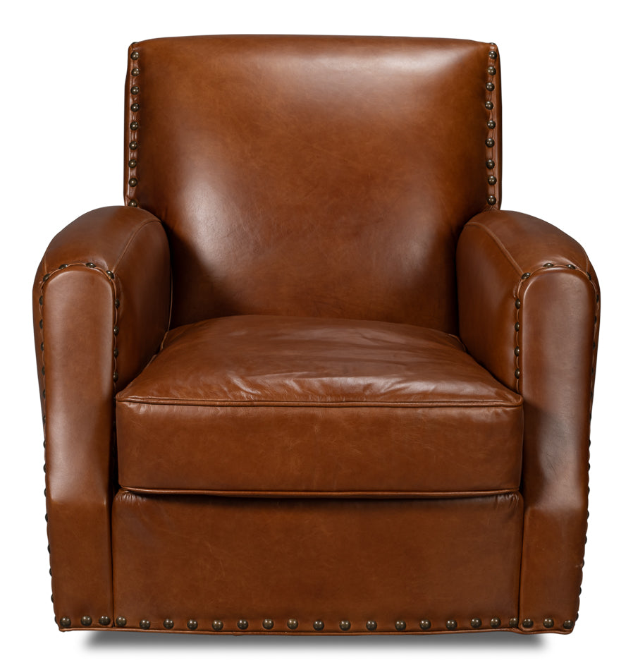 Taft Leather Swivel Chair, Havana Brown by Sarreid Ltd - view 2