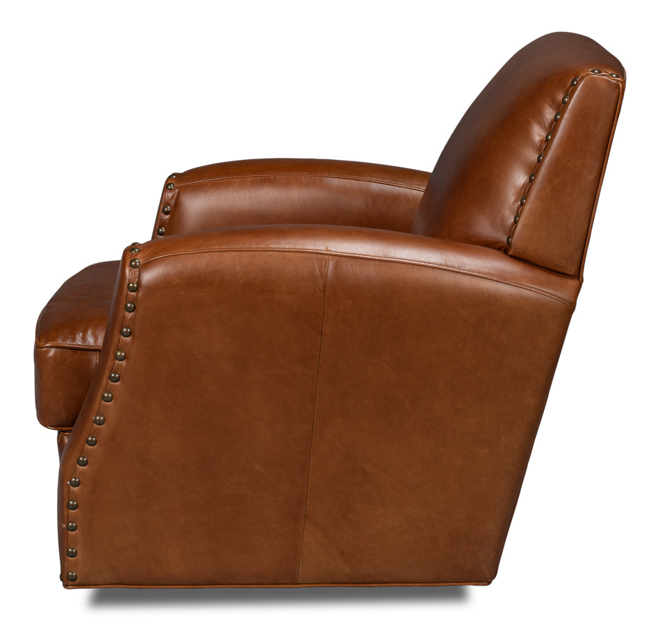Taft Leather Swivel Chair, Havana Brown by Sarreid Ltd - view 3