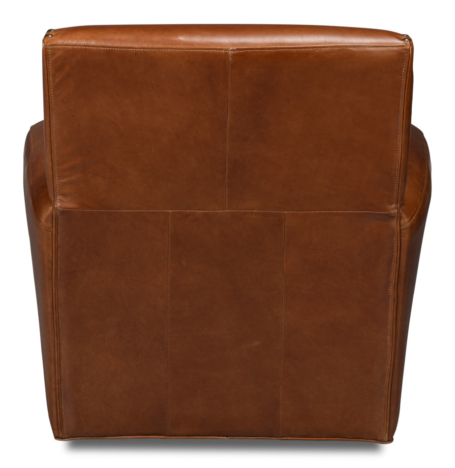 Taft Leather Swivel Chair, Havana Brown by Sarreid Ltd - view 4