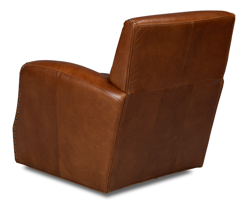 Taft Leather Swivel Chair, Havana Brown by Sarreid Ltd - view 5