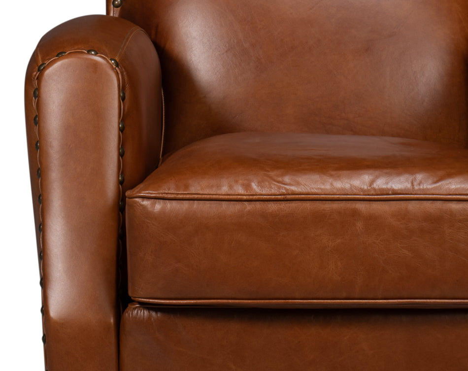 Taft Leather Swivel Chair, Havana Brown by Sarreid Ltd - view 6