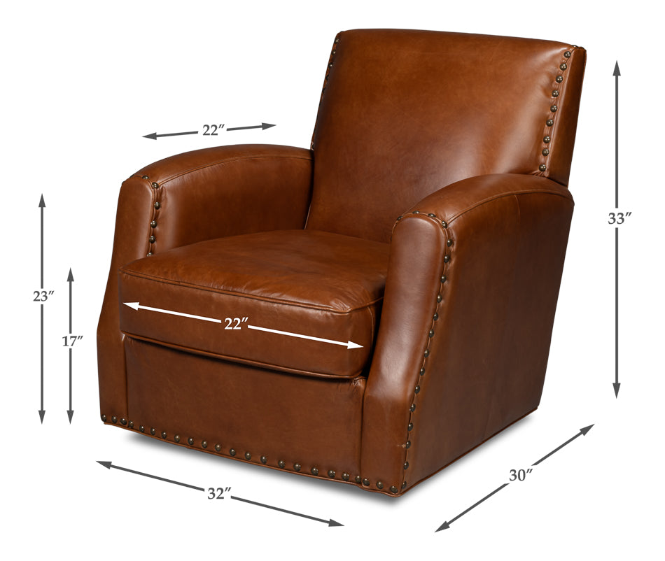 Taft Leather Swivel Chair, Havana Brown by Sarreid Ltd - view 7