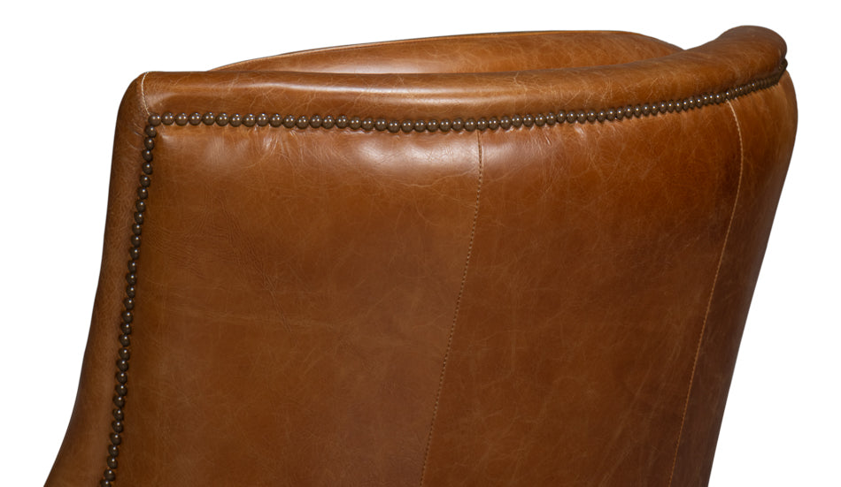 Baker Leather Swivel Chair, Cuba Brown by Sarreid Ltd - view 8