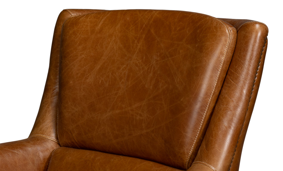 Baker Leather Swivel Chair, Cuba Brown by Sarreid Ltd - view 9