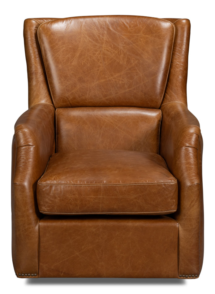Baker Leather Swivel Chair, Cuba Brown by Sarreid Ltd - view 2