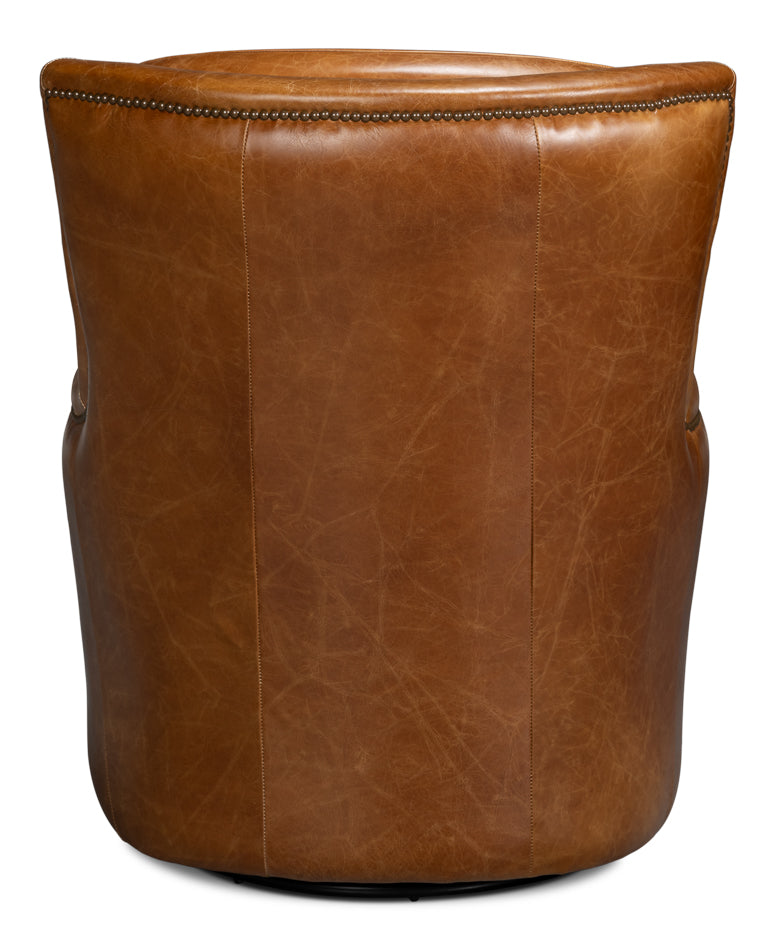 Baker Leather Swivel Chair, Cuba Brown by Sarreid Ltd - view 4