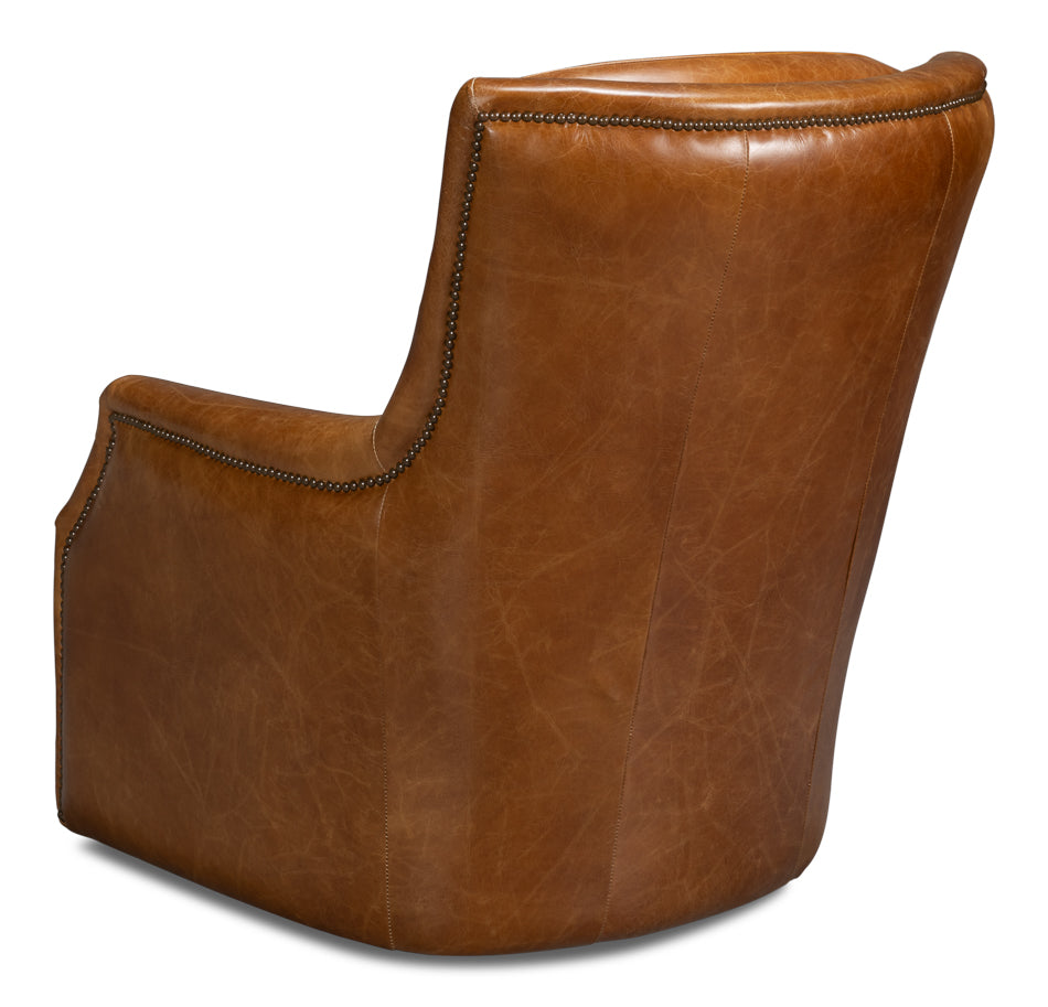 Baker Leather Swivel Chair, Cuba Brown by Sarreid Ltd - view 5