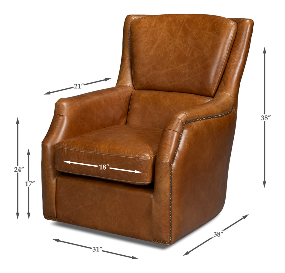 Baker Leather Swivel Chair, Cuba Brown by Sarreid Ltd - view 7