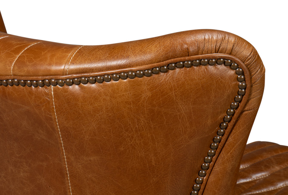 Bugatti Leather Swivel Chair, Cuba Brown by Sarreid Ltd - view 8
