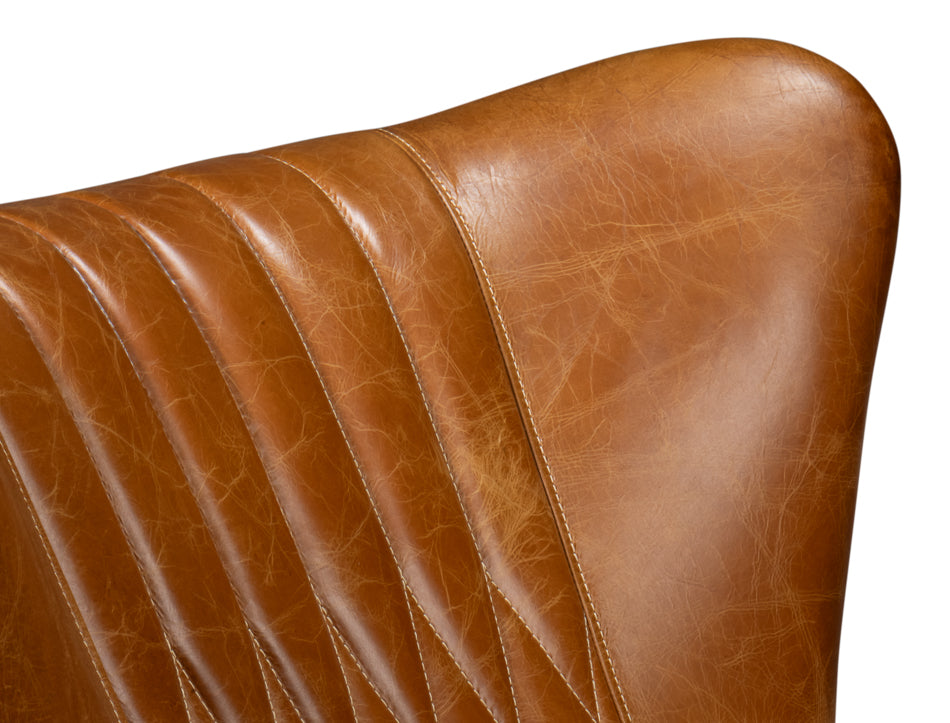 Bugatti Leather Swivel Chair, Cuba Brown by Sarreid Ltd - view 9