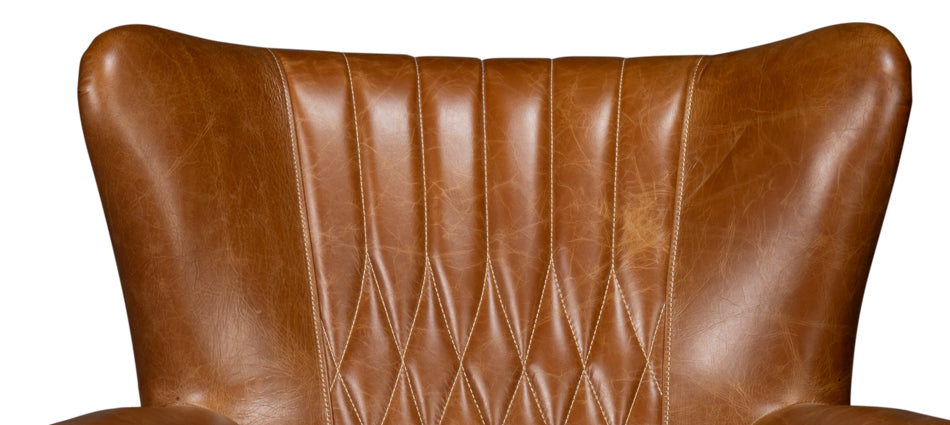 Bugatti Leather Swivel Chair, Cuba Brown by Sarreid Ltd - view 12