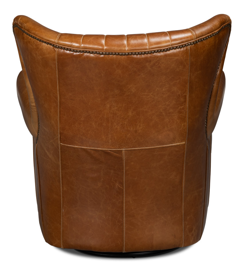 Bugatti Leather Swivel Chair, Cuba Brown by Sarreid Ltd - view 4