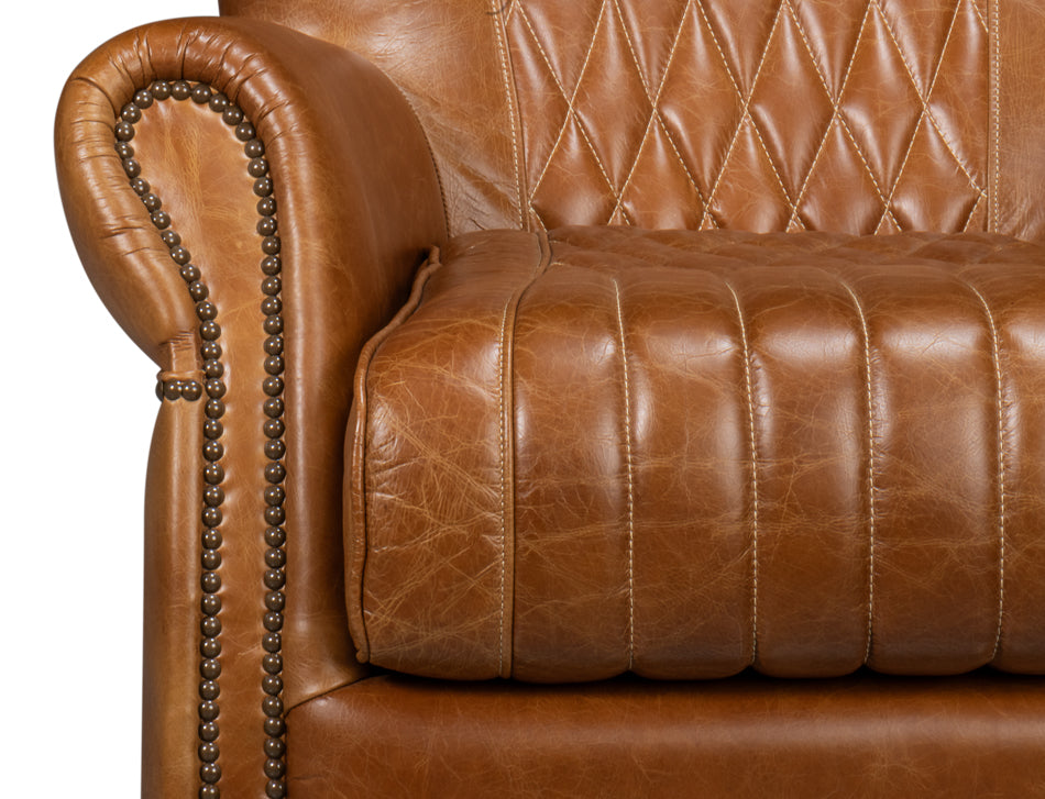 Bugatti Leather Swivel Chair, Cuba Brown by Sarreid Ltd - view 6