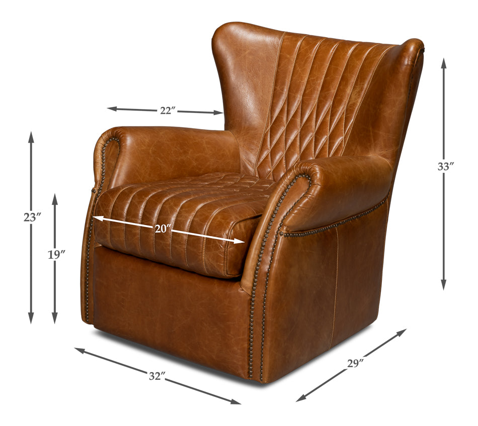 Bugatti Leather Swivel Chair, Cuba Brown by Sarreid Ltd - view 7