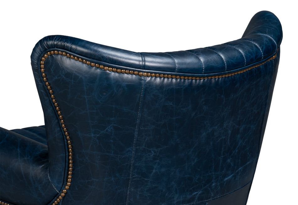 Bugatti Leather Swivel Chair, Blue by Sarreid Ltd - view 8