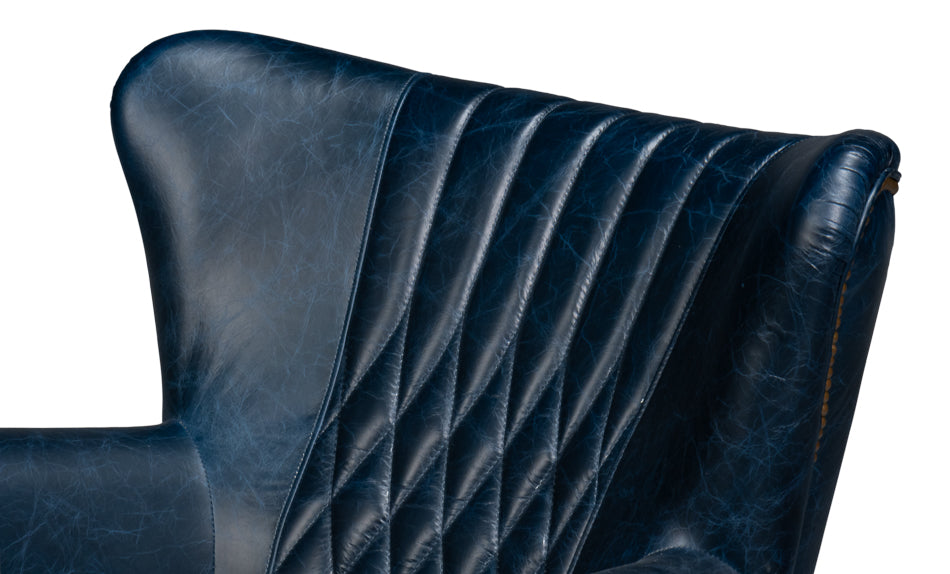 Bugatti Leather Swivel Chair, Blue by Sarreid Ltd - view 9