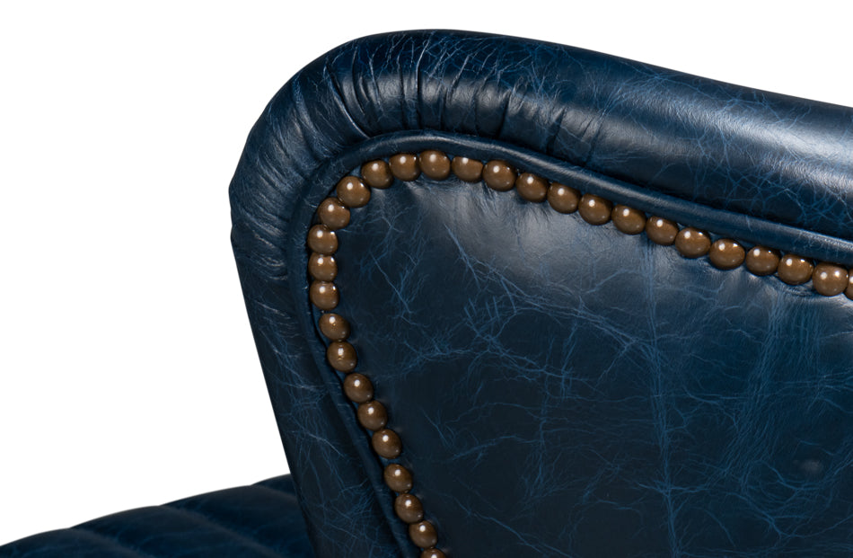 Bugatti Leather Swivel Chair, Blue by Sarreid Ltd - view 10