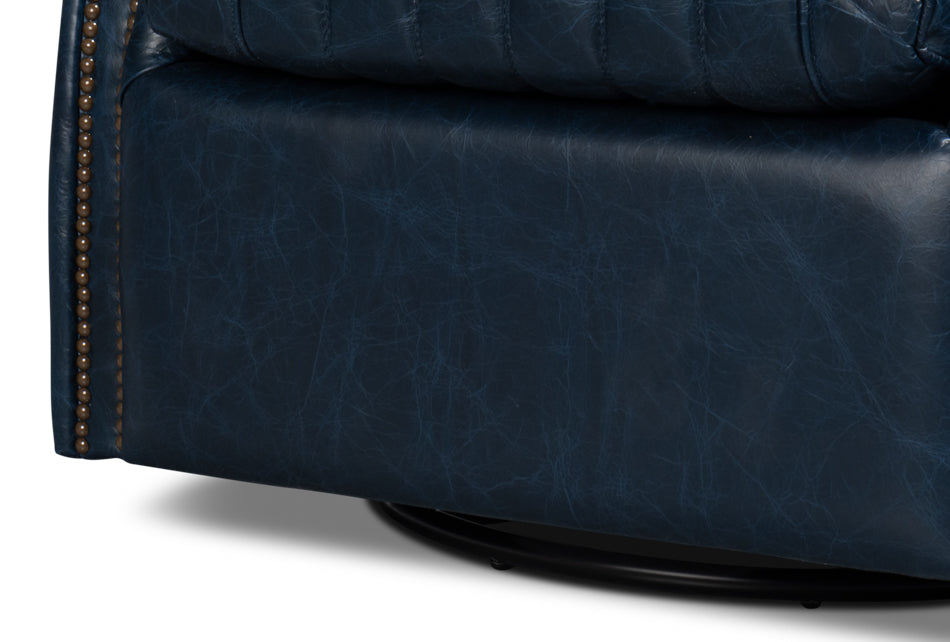 Bugatti Leather Swivel Chair, Blue by Sarreid Ltd - view 12