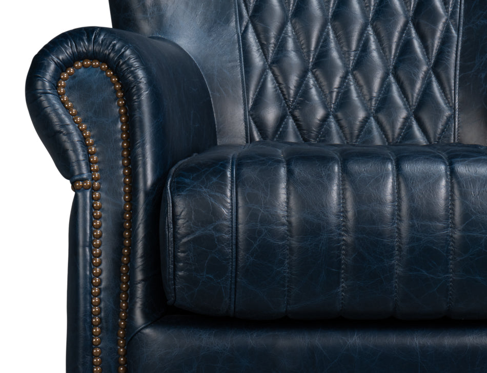 Bugatti Leather Swivel Chair, Blue by Sarreid Ltd - view 6
