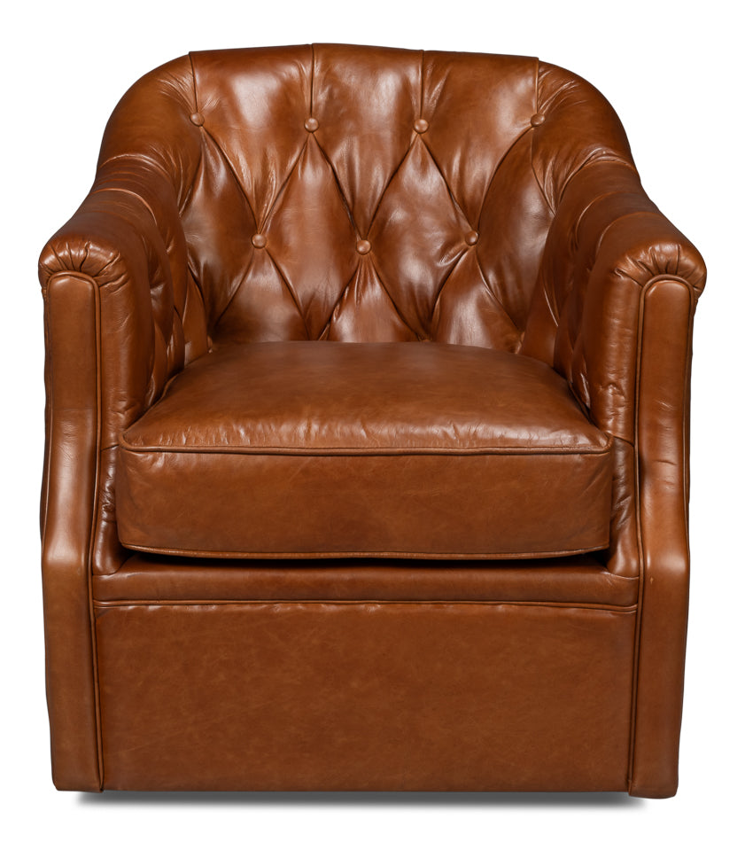 Coolidge Leather Swivel Chair,Havana Brn by Sarreid Ltd - view 2