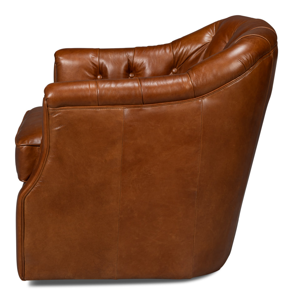 Coolidge Leather Swivel Chair,Havana Brn by Sarreid Ltd - view 3