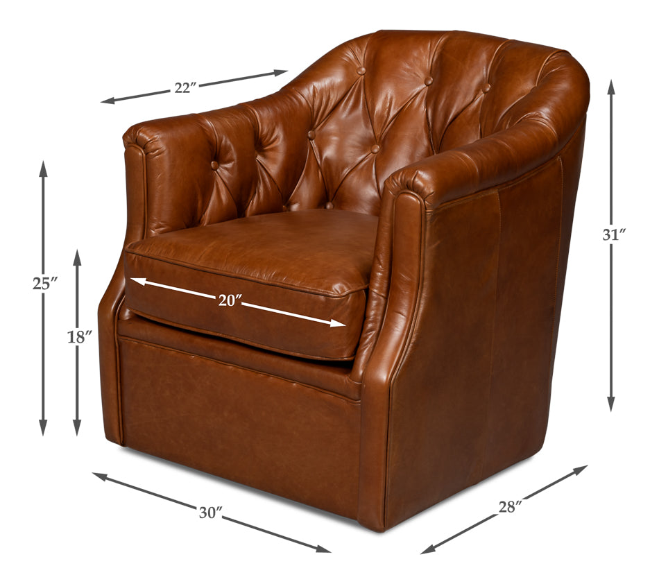 Coolidge Leather Swivel Chair,Havana Brn by Sarreid Ltd - view 7