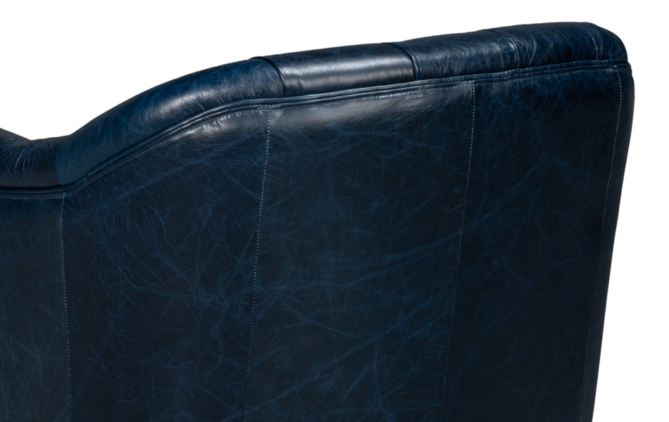 Coolidge Leather Swivel Chair, Blue by Sarreid Ltd - view 8