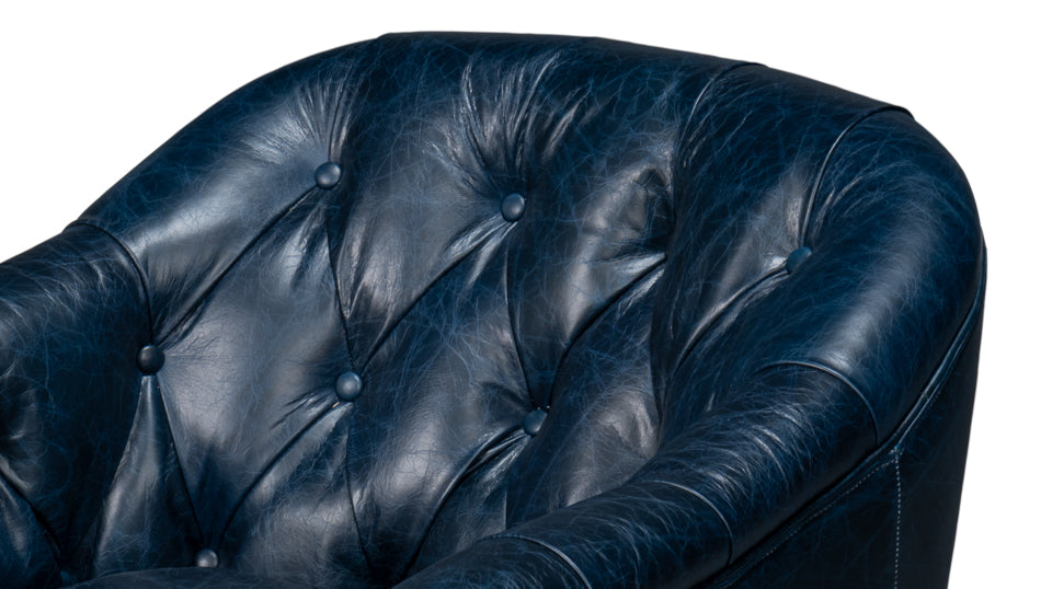 Coolidge Leather Swivel Chair, Blue by Sarreid Ltd - view 9